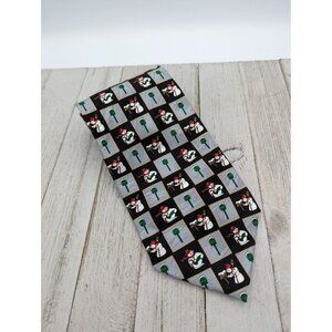 Vintage Holidays Mosiac Neck Tie Snowman Black Gray Green 58"